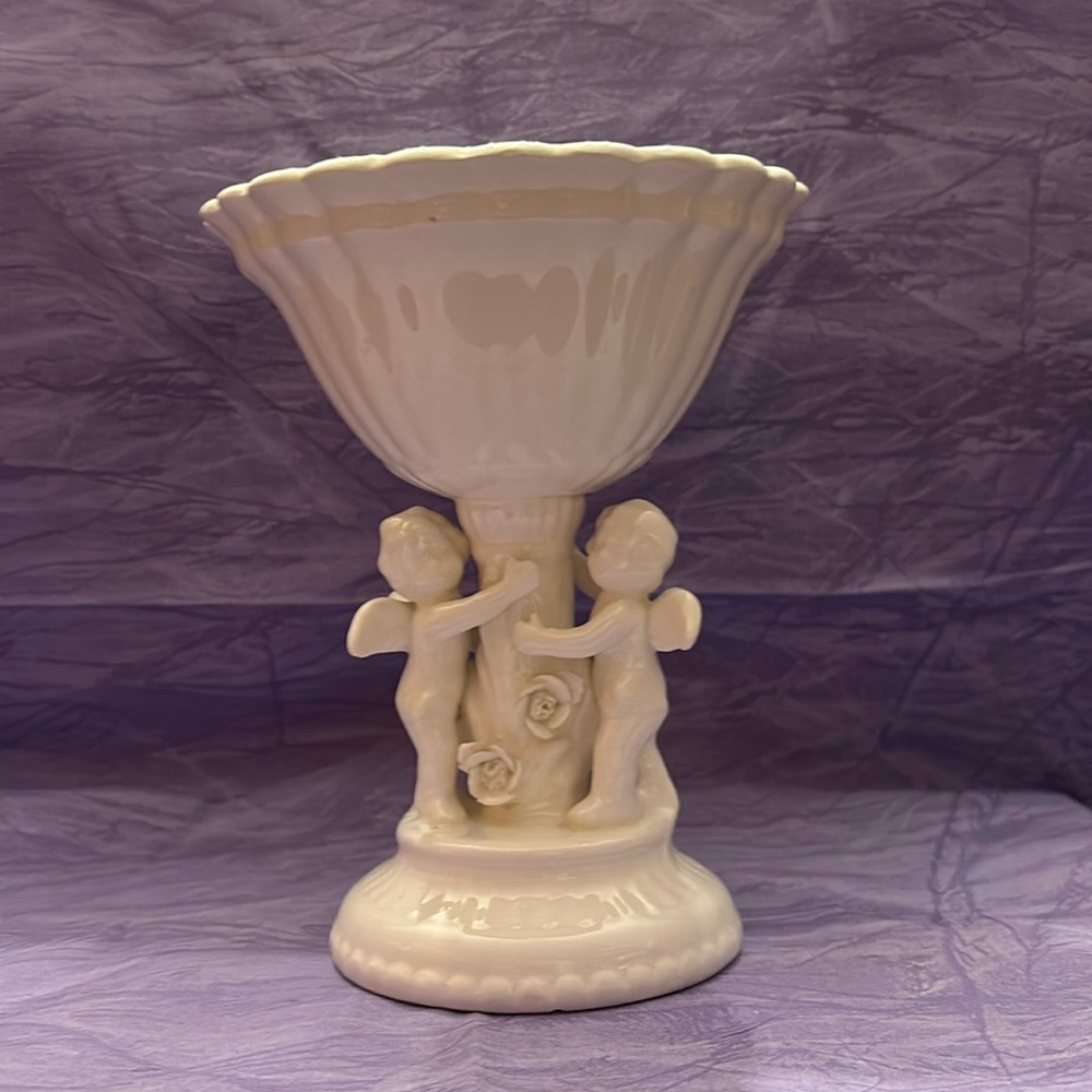 Porcelain Cherub Angel Pedestal Dish